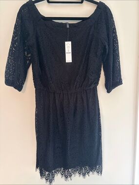White House Black Market Black Lace Long Sleeve Dress